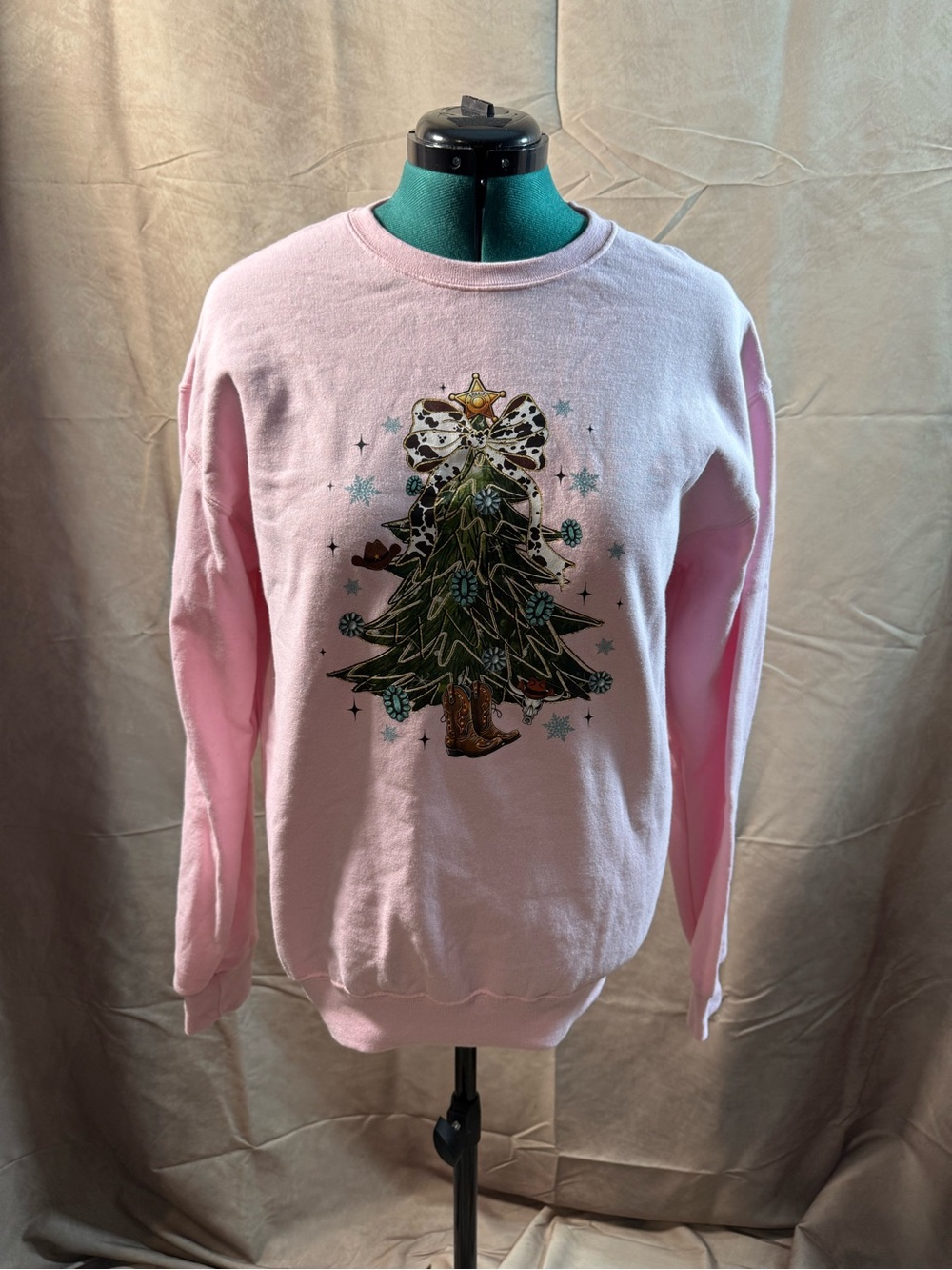 91-Jerzees Pink Holiday Tree Graphic Sweatshirt